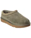 Ugg Tasman Wool-blend Fleece-lined Embroidered Suede Slippers In Gray
