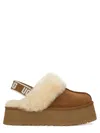 Ugg Platform Mules Made Of Camel-colored Leather With Faux Fur And Elastic Back In Brown