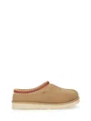 Ugg Tasman Wool-blend Fleece-lined Embroidered Suede Slippers In Beige