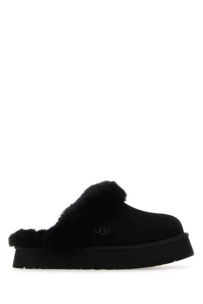 UGG UGG BLACK SUEDE DISQUETTE SLIPPERS