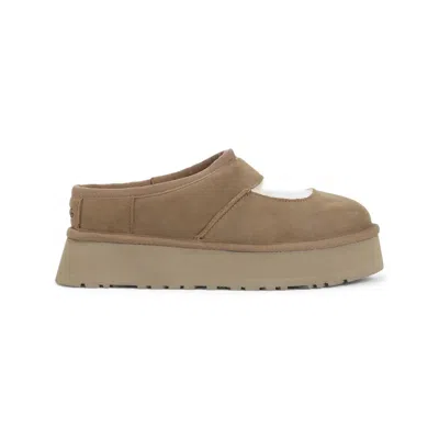 Ugg Bea Mary-jane Flatform Suede Slippers In Brown