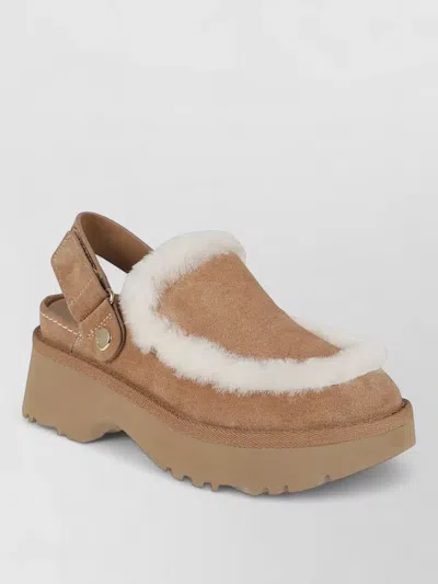 Ugg Slippers Chunky Sole Faux Fur Slingback In Brown