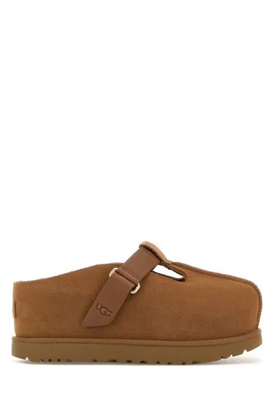 Ugg Caramel Suede Goldenstar Slippers In Brown