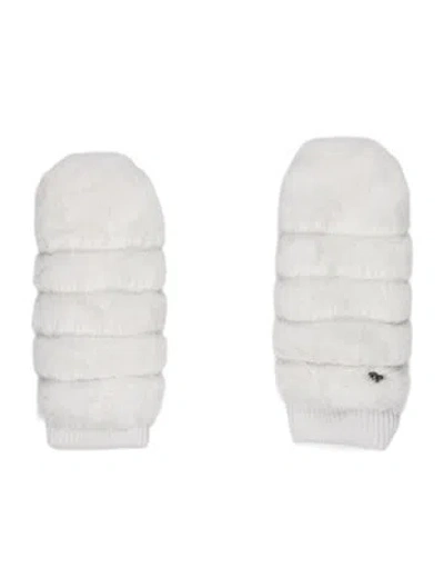 Pre-owned Ugg Solid Faux Fur Mittens In White