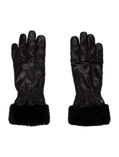 Pre-owned Ugg Solid Fur Trim Gloves In Black