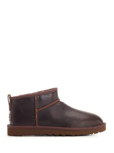 Ugg Stivali Classic Ultra Mini Leather Regenerate Boots Brown