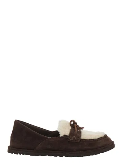 Ugg -style Zora Loafer Comfort Loafers With Rubber Sole And Faux Fur Lining In Brown