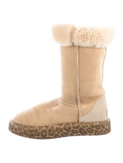 Pre-owned Ugg Suede Animal Print Boots In Brown/neutrals