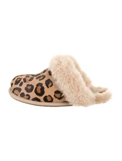 Pre-owned Ugg Suede Animal Print Mules In Brown
