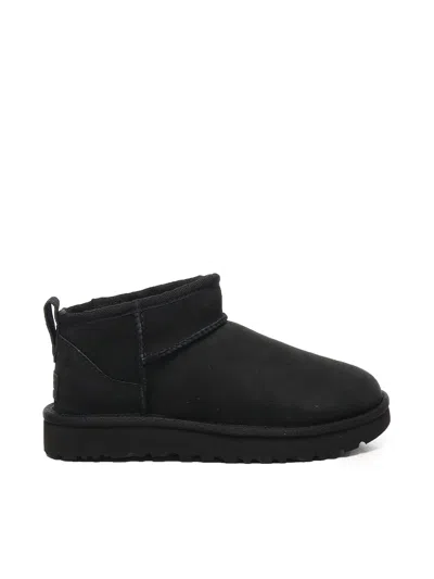 Ugg Suede Ankle Boots Ultra Mini In Black