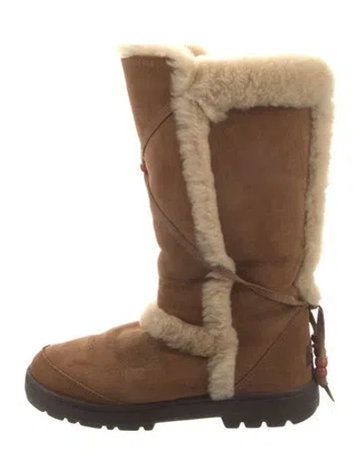 Pre-owned Ugg Suede Beaded Accents Boots In Neutral