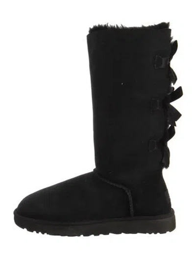 Pre-owned Ugg Suede Bow Accents Boots In Black