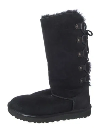 Pre-owned Ugg Suede Bow Accents Boots In Black