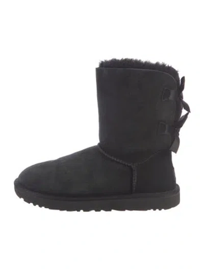 Pre-owned Ugg Suede Bow Accents Boots In Black