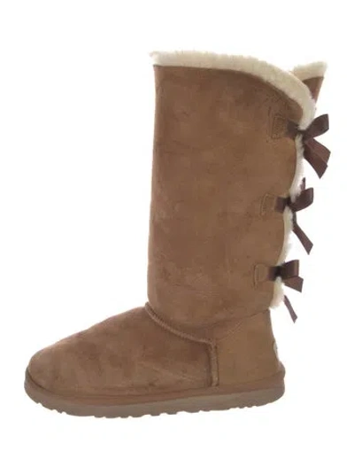 Pre-owned Ugg Suede Bow Accents Boots In Brown