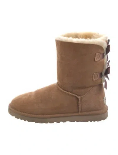 Pre-owned Ugg Suede Bow Accents Boots In Brown