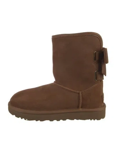 Pre-owned Ugg Suede Bow Accents Boots In Brown