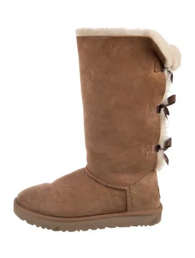 Pre-owned Ugg Suede Bow Accents Boots In Brown