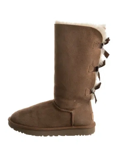 Pre-owned Ugg Suede Bow Accents Boots In Brown/neutrals