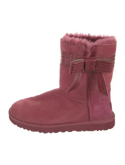 Pre-owned Ugg Suede Bow Accents Boots In Burgundy