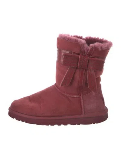 Pre-owned Ugg Suede Bow Accents Boots In Burgundy