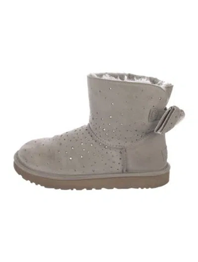 Pre-owned Ugg Suede Bow Accents Boots In Gray