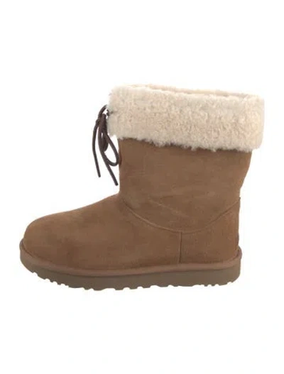 Pre-owned Ugg Suede Bow Accents Boots In Neutrals