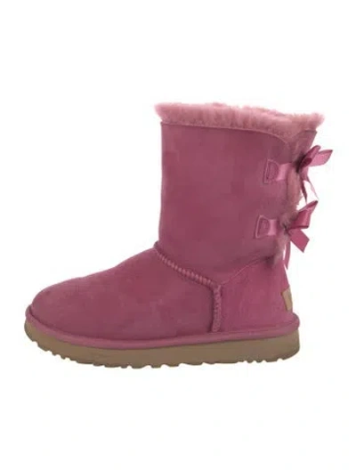 Pre-owned Ugg Suede Bow Accents Boots In Pink