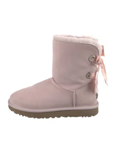 Pre-owned Ugg Suede Bow Accents Boots In Pink