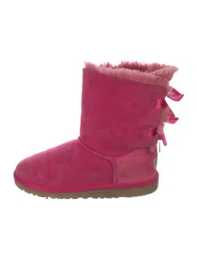 Pre-owned Ugg Suede Bow Accents Boots In Pink