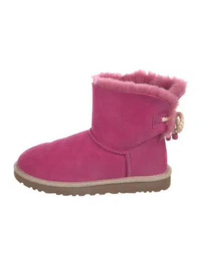 Pre-owned Ugg Suede Bow Accents Boots In Pink