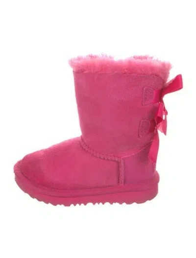 Pre-owned Ugg Kids' Suede Bow Accents Boots In Pink
