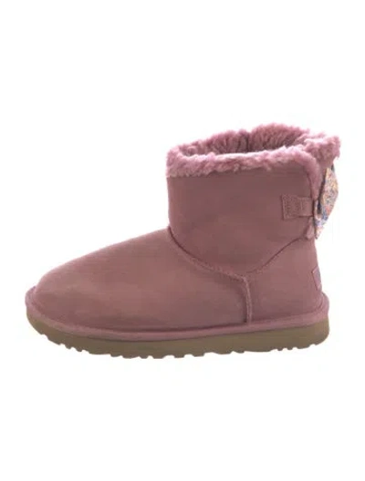 Pre-owned Ugg Suede Bow Accents Boots In Purple