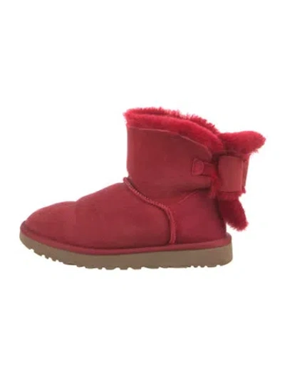 Pre-owned Ugg Suede Bow Accents Boots In Red