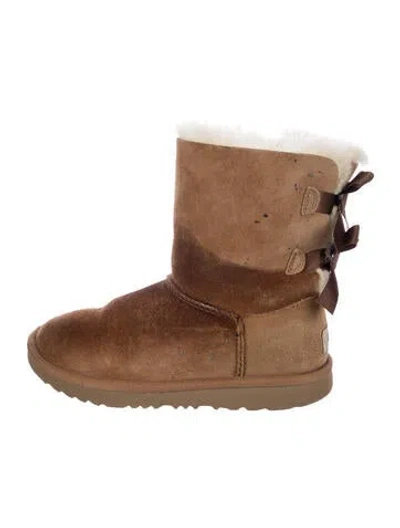 Pre-owned Ugg Suede Bow Accents Lace-up Boots In Brown