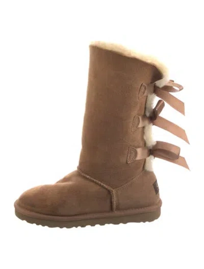 Pre-owned Ugg Suede Bow Accents Lace-up Boots In Brown