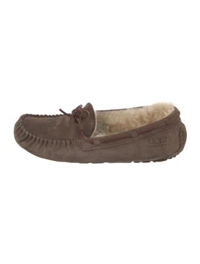 Pre-owned Ugg Suede Bow Accents Moccasins In Brown