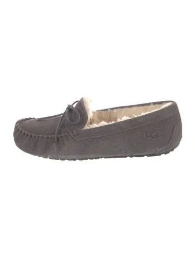 Pre-owned Ugg Suede Bow Accents Moccasins In Grey