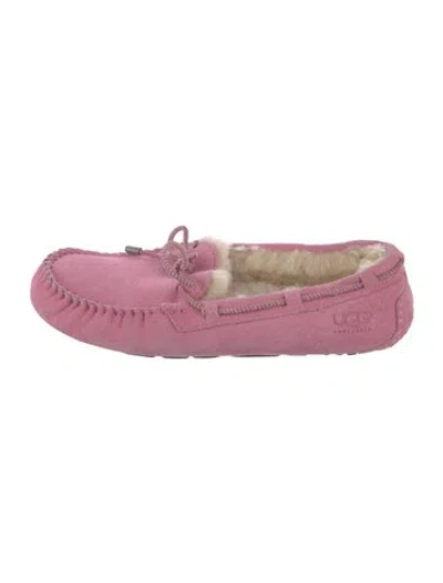 Pre-owned Ugg Suede Bow Accents Moccasins In Pink