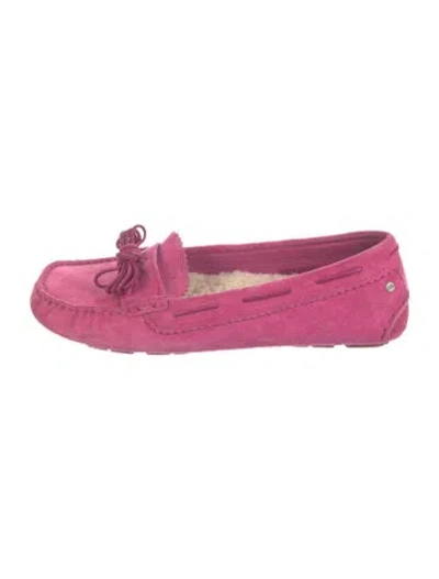 Pre-owned Ugg Suede Bow Accents Moccasins In Pink