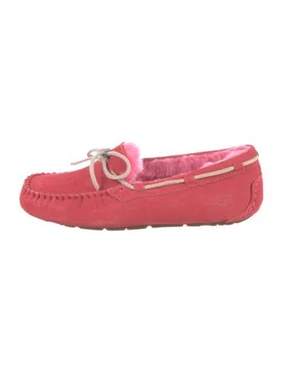 Pre-owned Ugg Suede Bow Accents Moccasins In Red