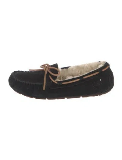 Pre-owned Ugg Suede Bow Accents Mules In Black