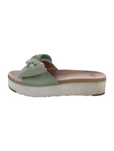 Pre-owned Ugg Suede Bow Accents Slides In Green
