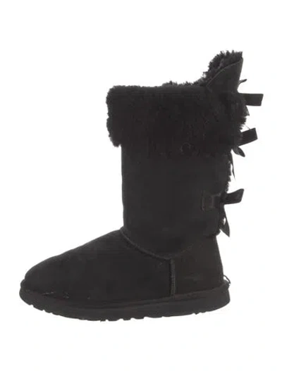 Pre-owned Ugg Suede Bow Accents Slouch Boots In Black