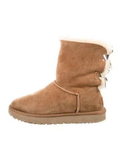 Pre-owned Ugg Suede Bow Accents Slouch Boots In Brown
