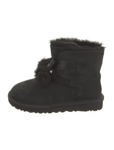 Pre-owned Ugg Suede Bow Accents Snow Boots In Black