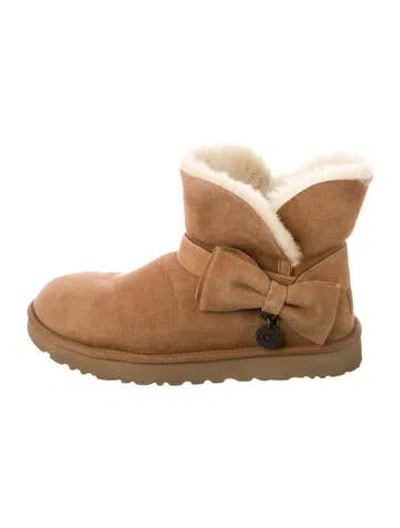 Pre-owned Ugg Suede Bow Accents Snow Boots In Brown