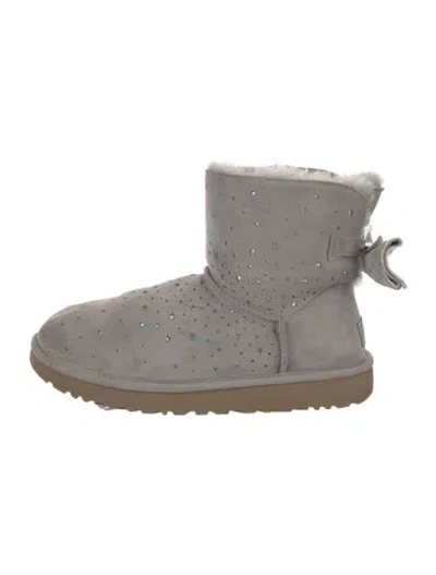 Pre-owned Ugg Suede Bow Accents Snow Boots In Gray