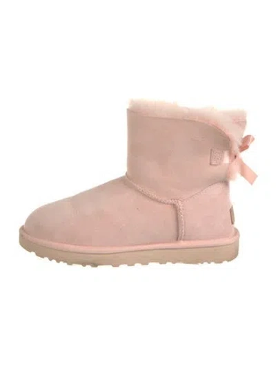 Pre-owned Ugg Suede Bow Accents Snow Boots In Pink