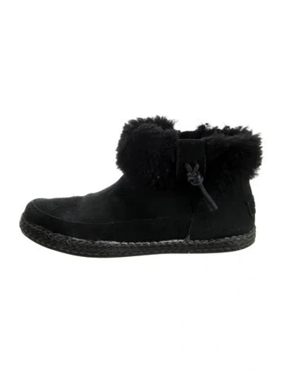 Pre-owned Ugg Suede Braided Accents Snow Boots In Black